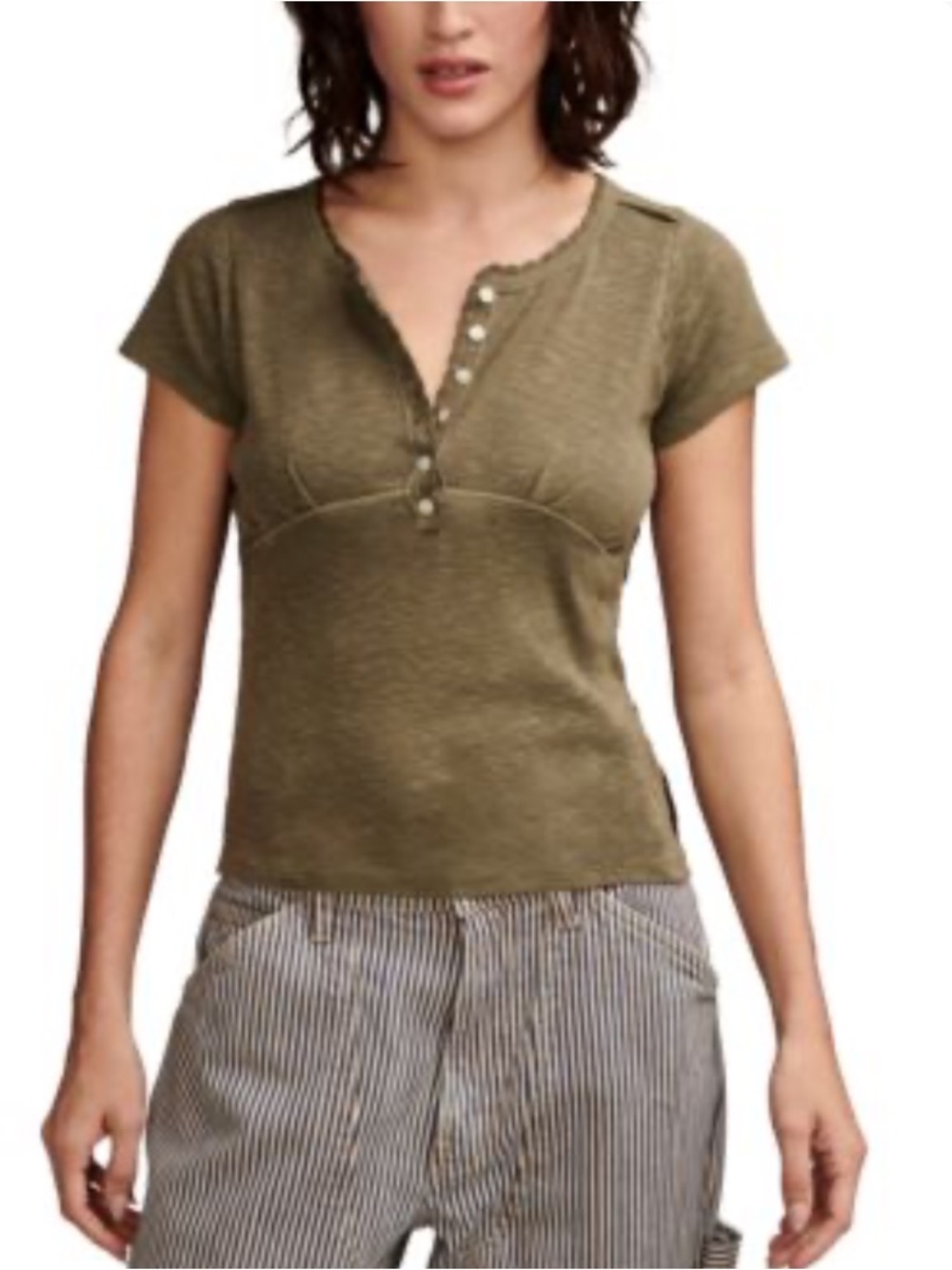 Lucky Brand Dusty Olive Slub Henley Top NWT Size Small